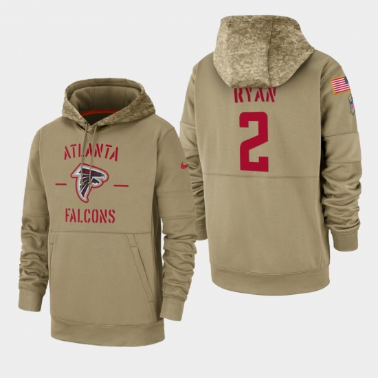 Men's Atlanta Falcons #2 Matt Ryan 2019 Salute to Service Sideline Therma Pullover Hoodie - Tan - Jersey