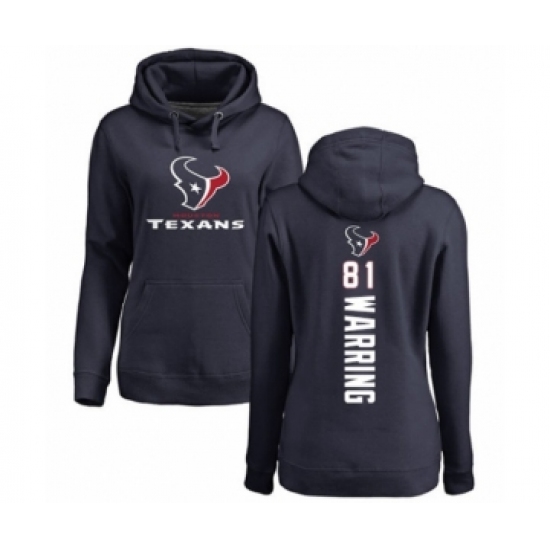 Football Women's Houston Texans #81 Kahale Warring Navy Blue Backer Pullover Hoodie - Jersey