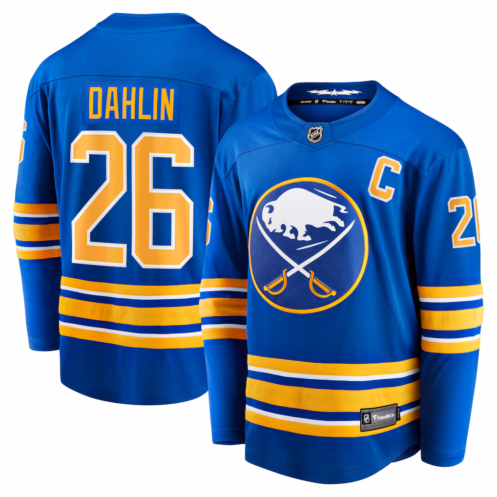 Men's Buffalo Sabres Rasmus Dahlin Fanatics Royal Home Captain Patch Breakaway Jersey - Jersey