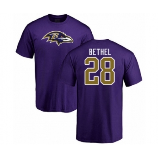 Football Baltimore Ravens #28 Justin Bethel Purple Name & Number Logo T-Shirt - Jersey
