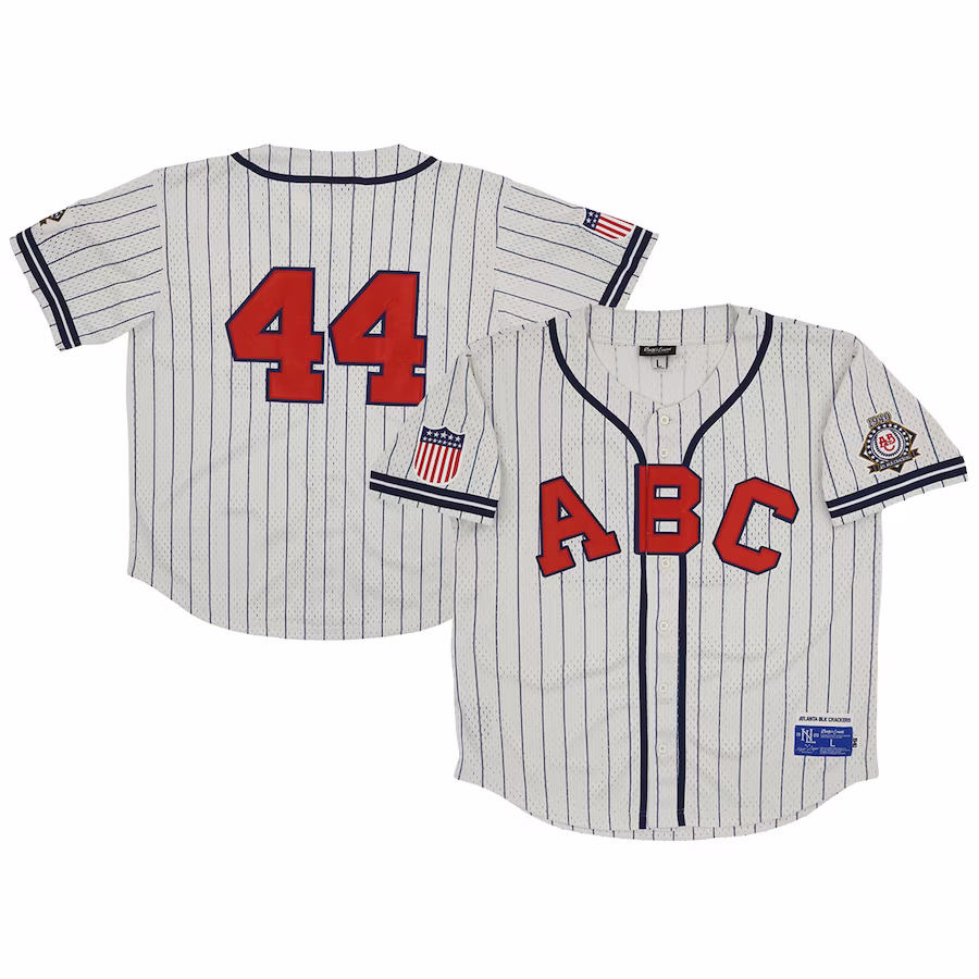 Men's Atlanta Black Crackers #44 Rings & Crwns Cream Mesh Button-Down Replica Jersey - Jersey