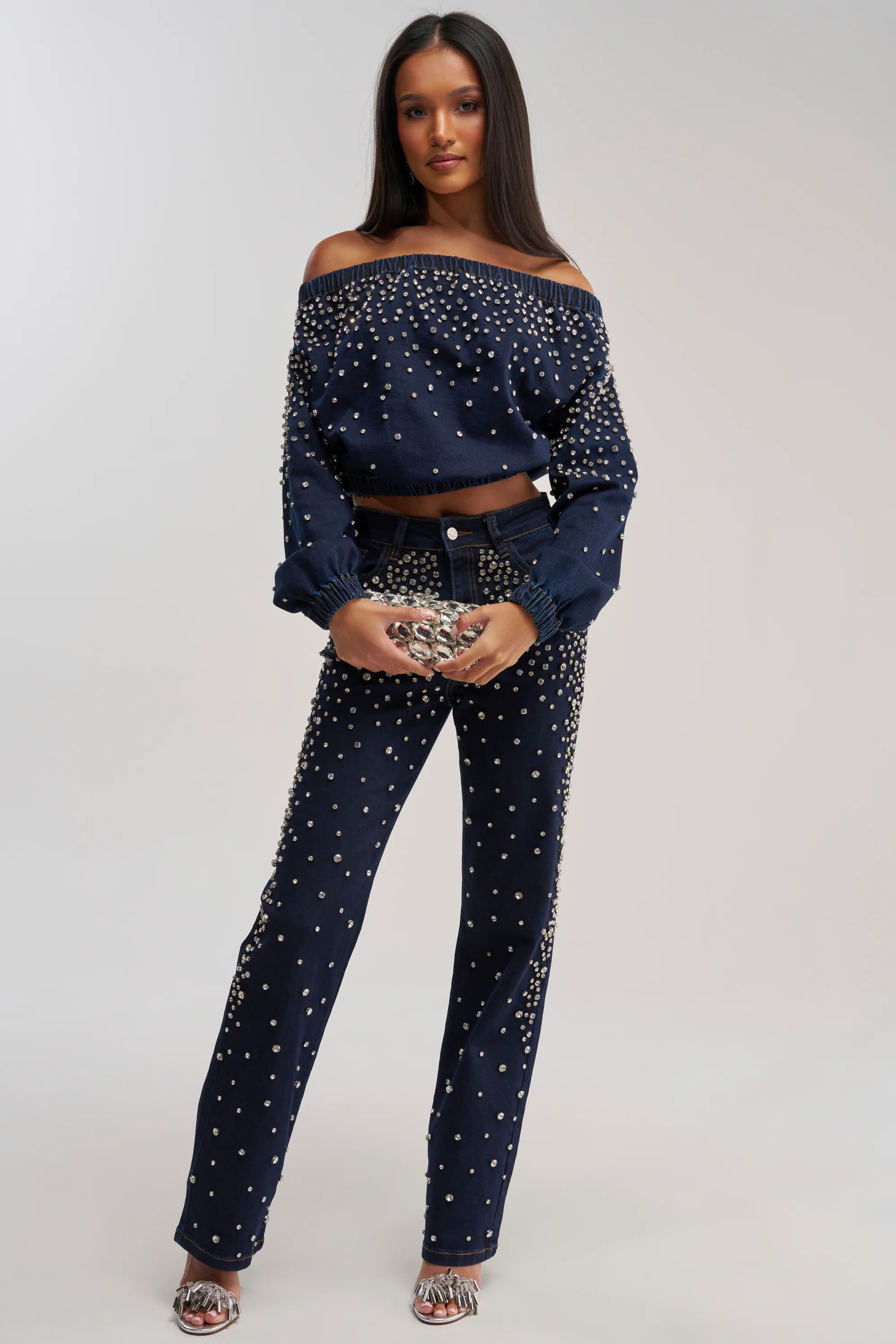 SPARKLE SPARKLE EMBELLISHED DENIM SWEATSHIRT - Akira Wear