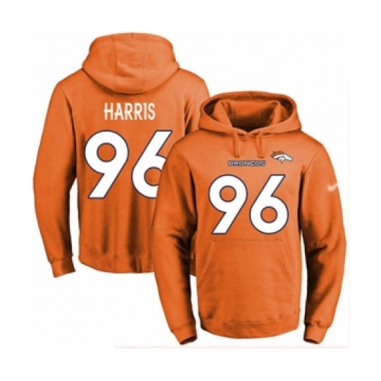 Football Men's Denver Broncos #96 Shelby Harris Orange Name & Number Pullover Hoodie - Jersey