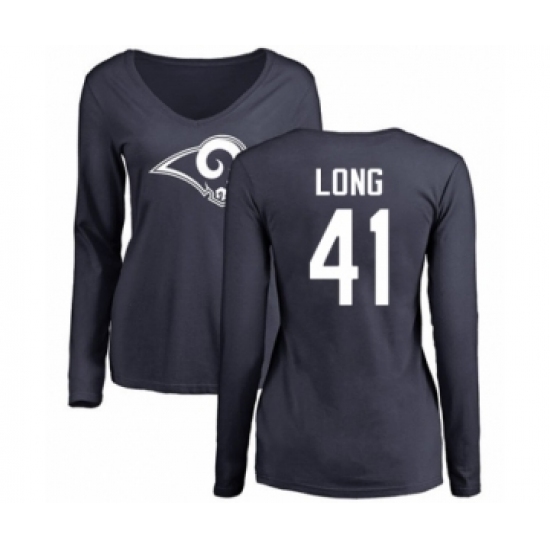 Football Women's Los Angeles Rams #41 David Long Navy Blue Name & Number Logo Slim Fit Long Sleeve T-Shirt - Jersey