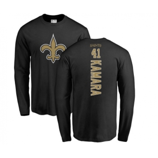 Football New Orleans Saints #41 Alvin Kamara Black Backer Long Sleeve T-Shirt - Jersey