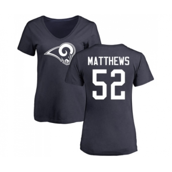 Football Women's Los Angeles Rams #52 Clay Matthews Navy Blue Name & Number Logo Slim Fit T-Shirt - Jersey