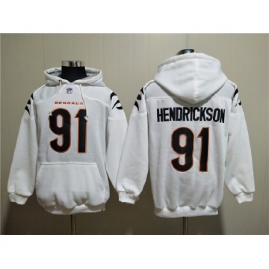Men's Cincinnati Bengals #91 Trey Hendrickson White Pullover Hoodie - Jersey