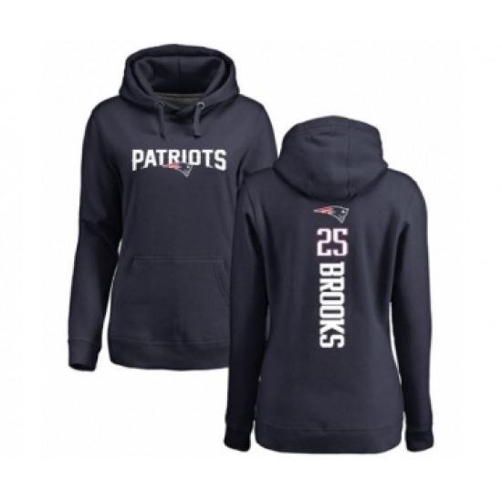 Football Women's New England Patriots #25 Terrence Brooks Navy Blue Backer Pullover Hoodie - Jersey