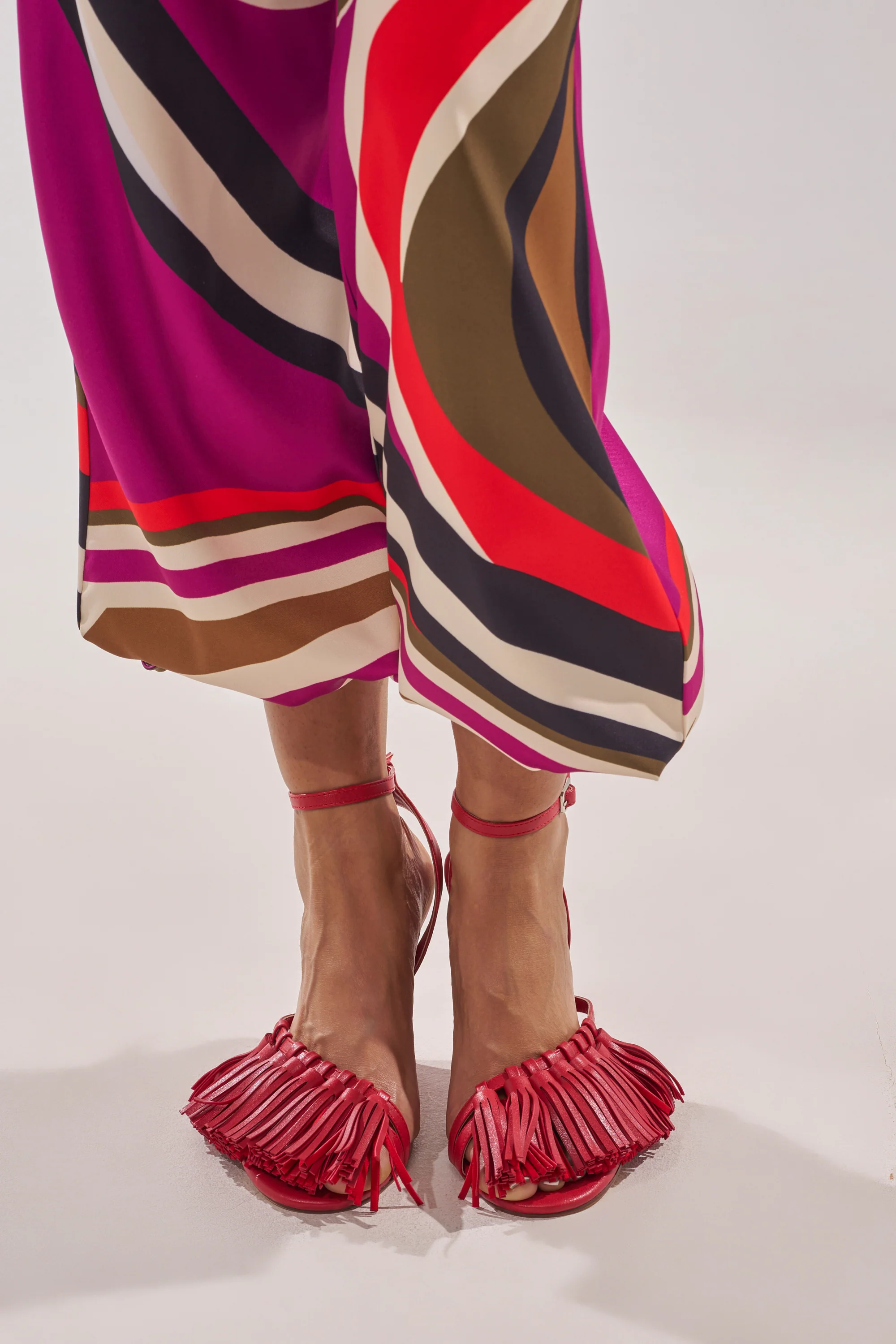 AZALEA WANG PHRIXOS RED WEDGE FRINGE PU SANDAL - Akira Wear