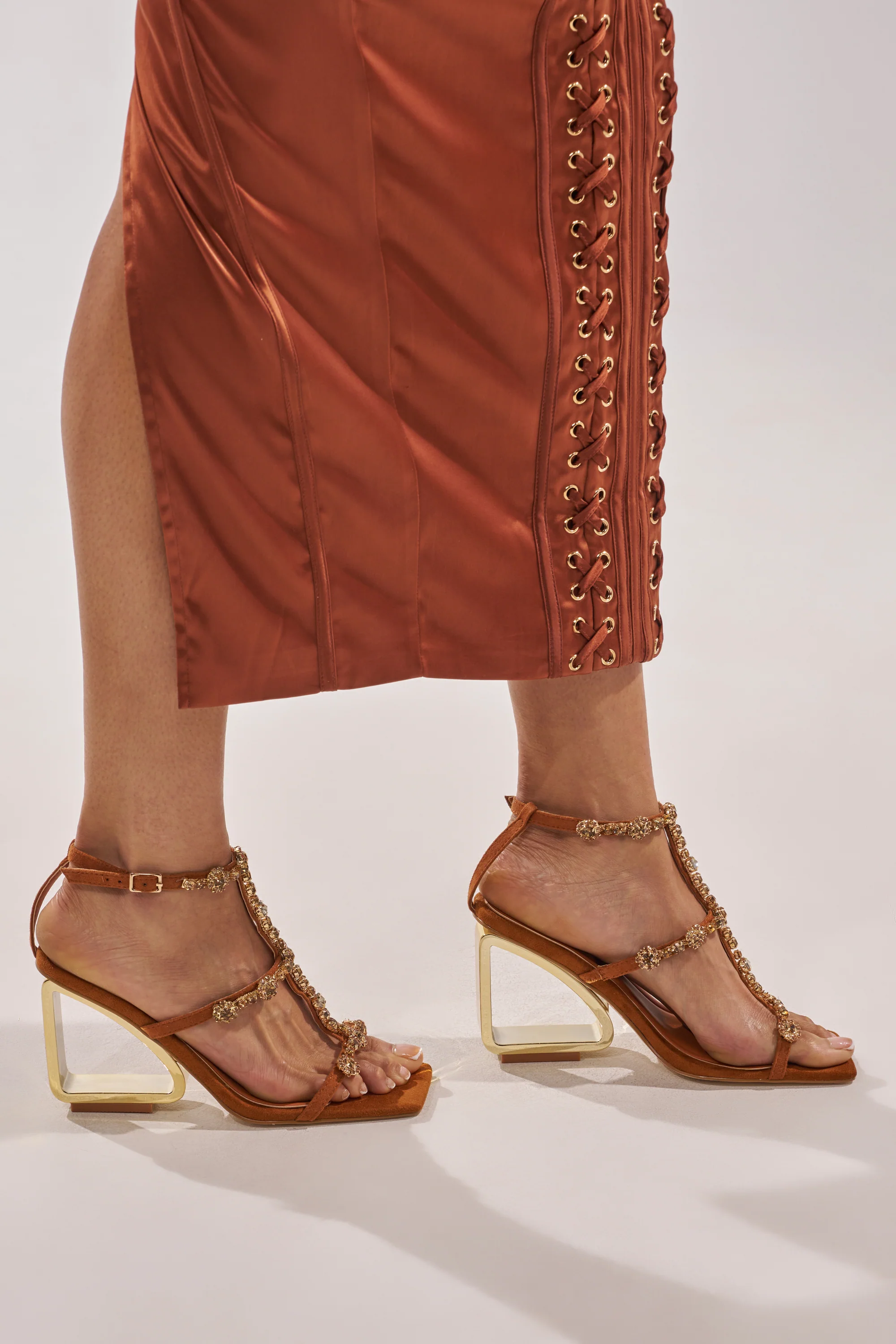 AZALEA WANG SCHANTELLE TAN EMBELLISHED UPPER WEDGE SANDAL - Akira Wear