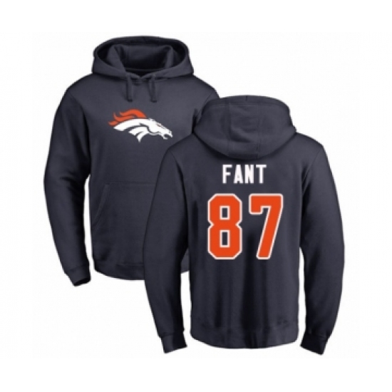 Football Denver Broncos #87 Noah Fant Navy Blue Name & Number Logo Pullover Hoodie - Jersey
