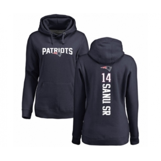 Football Women's New England Patriots #14 Mohamed Sanu Sr Navy Blue Backer Pullover Hoodie - Jersey