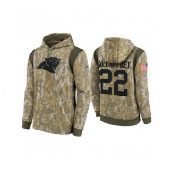 Men's Carolina Panthers #22 Christian McCaffrey Camo 2021 Salute To Service Therma Performance Pullover Football Hoodie - Jersey