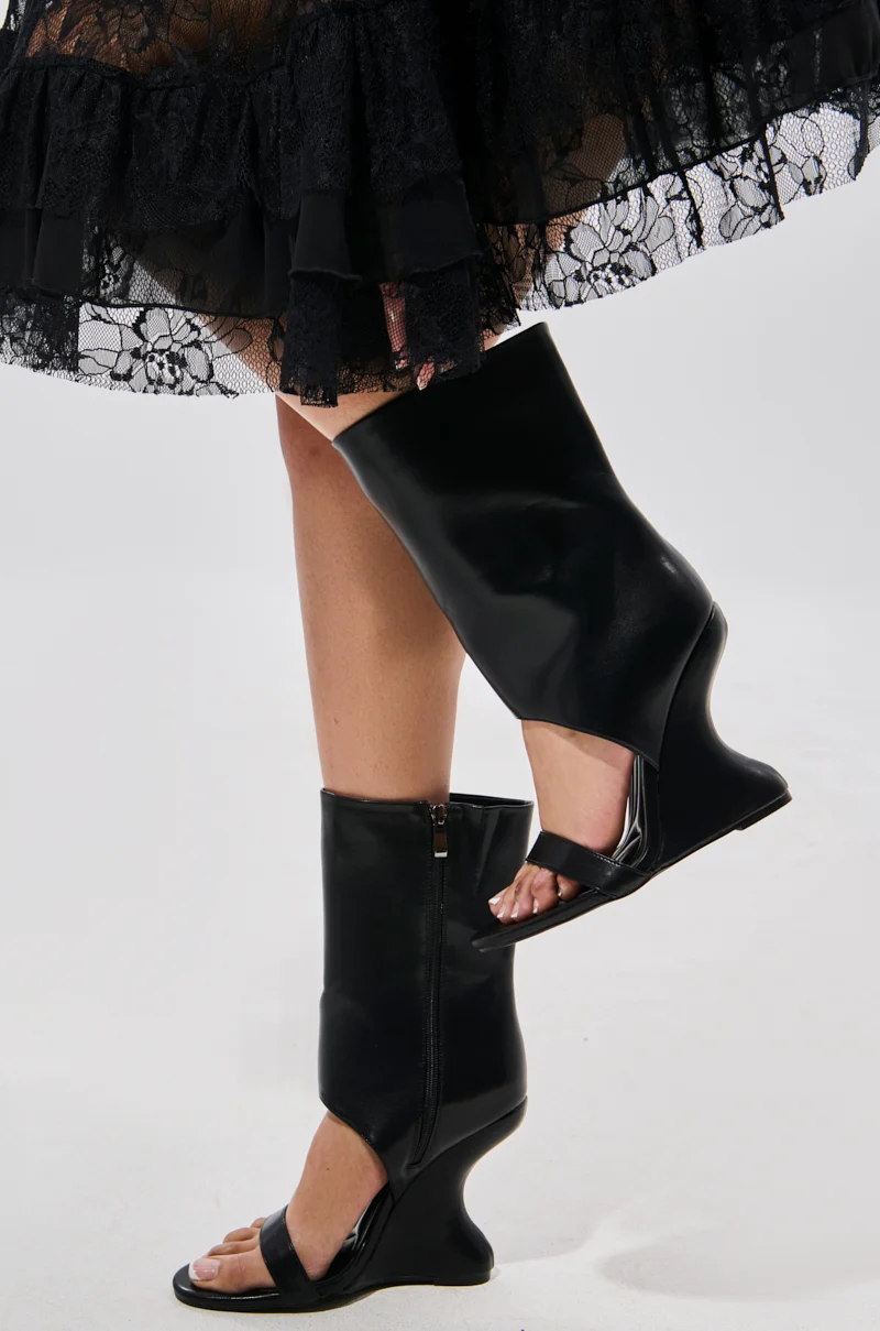 AZALEA WANG KYVELI BLACK WEDGE OPEN TOE BOOTIE - Akira Wear