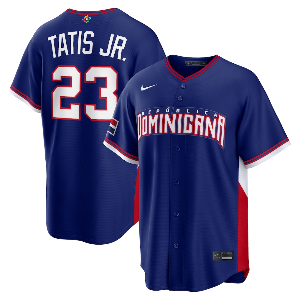 Men's Dominican Republic Baseball Fernando Tatis Jr. Nike Royal 2026 World Baseball Classic Road Stadium Jersey - Jersey