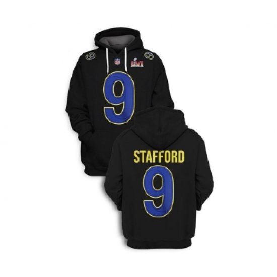 Men's Los Angeles Rams #9 Matthew Stafford 2022 Black Super Bowl LVI Pullover Hoodie - Jersey