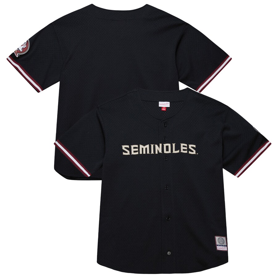 Men's Mitchell & Ness Black Florida State Seminoles On The Clock Full-Button Fashion Jersey - Jersey