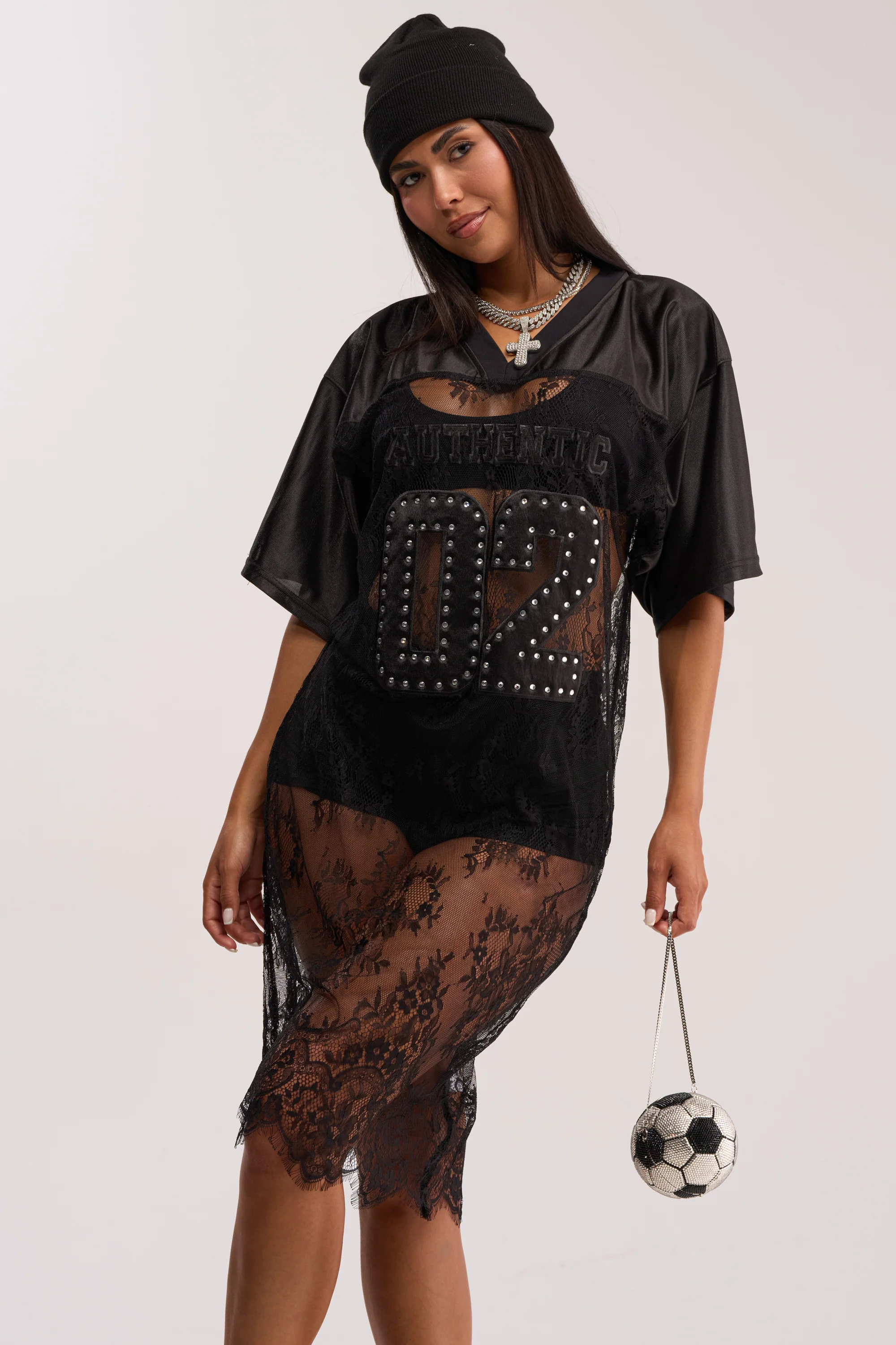 PART TIME PLAYER LACE JERSEY MIDI DRESS IN BLACK - Akira Wear