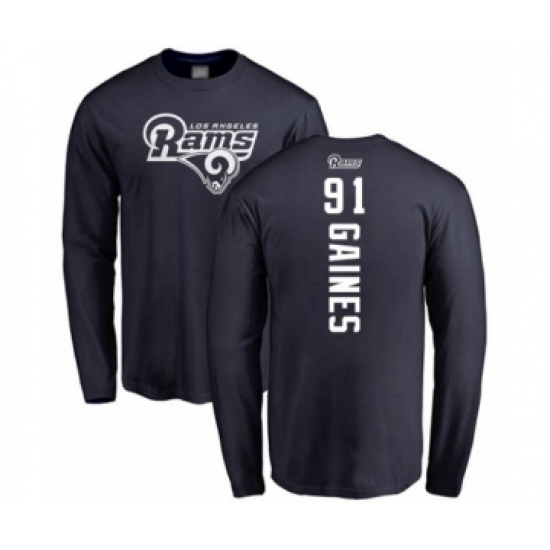Football Los Angeles Rams #91 Greg Gaines Navy Blue Backer Long Sleeve T-Shirt - Jersey
