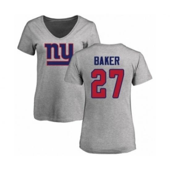 Football Women's New York Giants #27 Deandre Baker Ash Name & Number Logo T-Shirt - Jersey