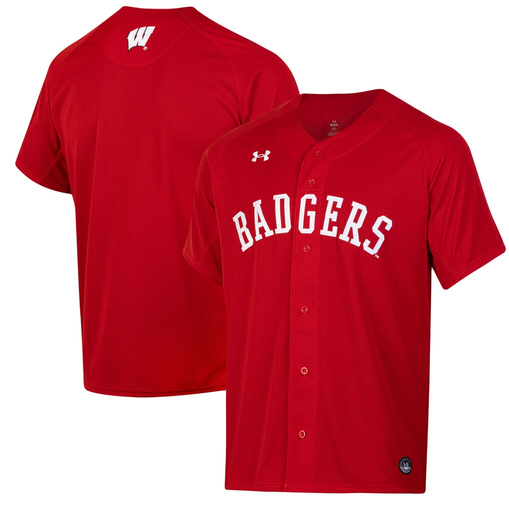 Men's Under Armour Red Wisconsin Badgers Replica Full-Button Baseball Jersey - Jersey
