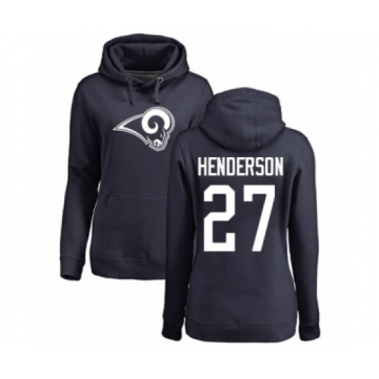 Football Women's Los Angeles Rams #27 Darrell Henderson Navy Blue Name & Number Logo Pullover Hoodie - Jersey