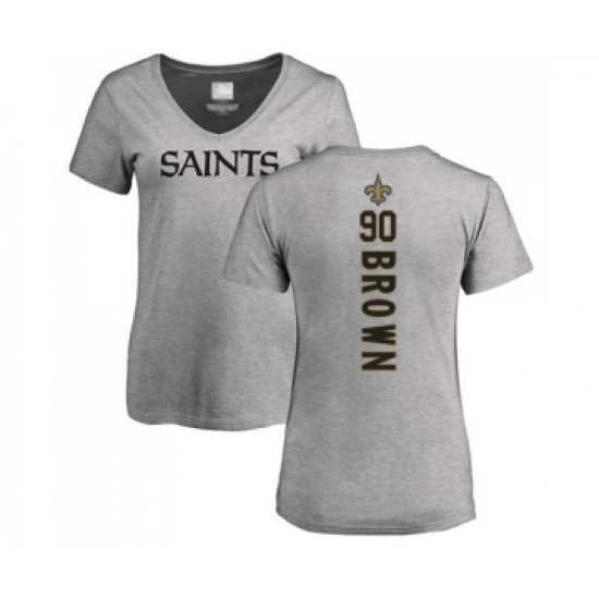 Football Women's New Orleans Saints #90 Malcom Brown Ash Backer V-Neck T-Shirt - Jersey