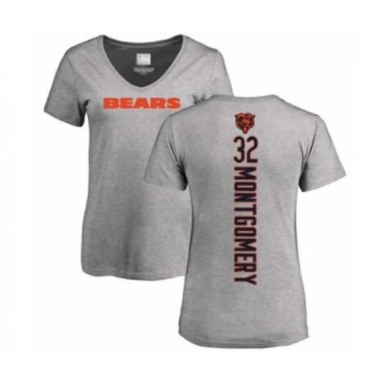 Football Women's Chicago Bears #32 David Montgomery Ash Backer V-Neck T-Shirt - Jersey