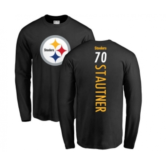 Football Pittsburgh Steelers #70 Ernie Stautner Black Backer Long Sleeve T-Shirt - Jersey