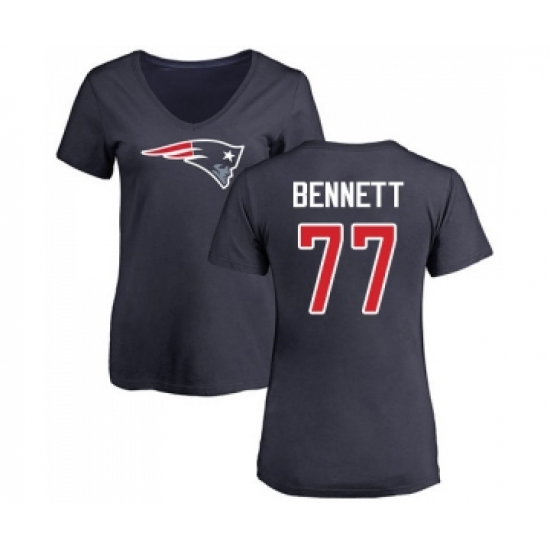 Football Women's New England Patriots #77 Michael Bennett Navy Blue Name & Number Logo Slim Fit T-Shirt - Jersey