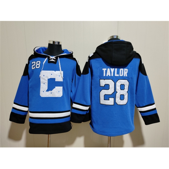 Men's Indianapolis Colts #28 Jonathan Taylor Blue Ageless Must-Have Lace-Up Pullover Hoodie - Jersey