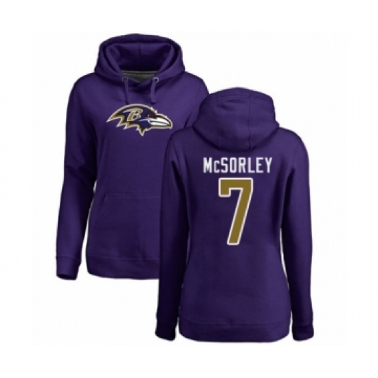 Football Women's Baltimore Ravens #7 Trace McSorley Purple Name & Number Logo Pullover Hoodie - Jersey