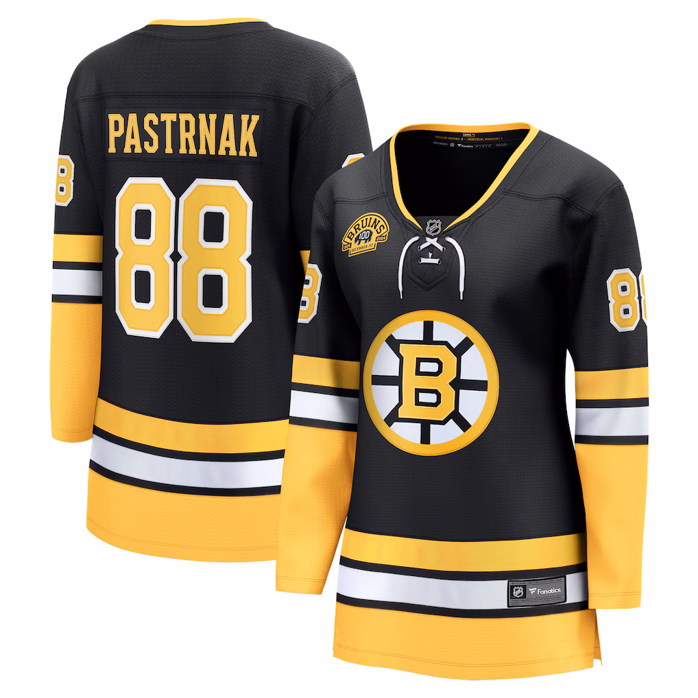 Women's Boston Bruins David Pastrnak Fanatics Black 100th Anniversary Breakaway Jersey - Jersey