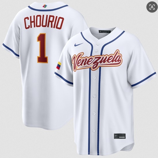 Men's Venezuela Baseball #1 Jackson Chourio White 2026 World Baseball Classic Home Stadium Stitched Jersey - Jersey