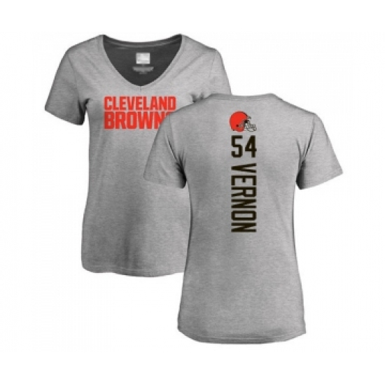 Football Women's Cleveland Browns #54 Olivier Vernon Ash Backer V-Neck T-Shirt - Jersey