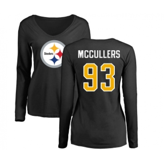 Football Women's Pittsburgh Steelers #93 Dan McCullers Black Name & Number Logo Slim Fit Long Sleeve T-Shirt - Jersey