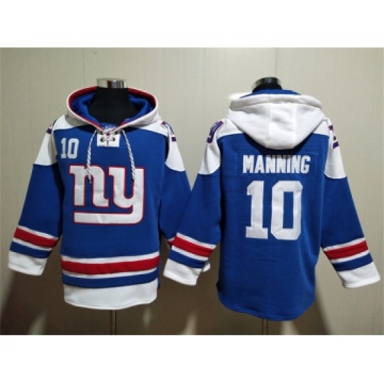Men's New York Giants #10 Eli Manning Blue Lace-Up Pullover Hoodie - Jersey