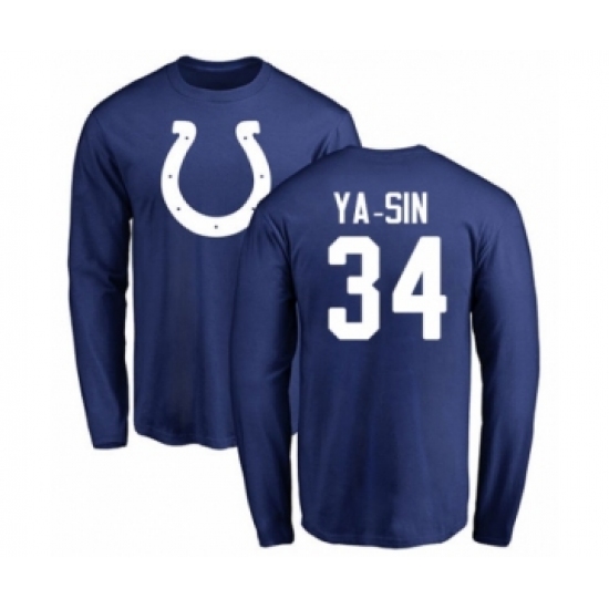 Football Indianapolis Colts #34 Rock Ya-Sin Royal Blue Name & Number Logo Long Sleeve T-Shirt - Jersey