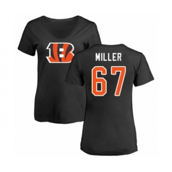 Football Women's Cincinnati Bengals #67 John Miller Black Name & Number Logo T-Shirt - Jersey