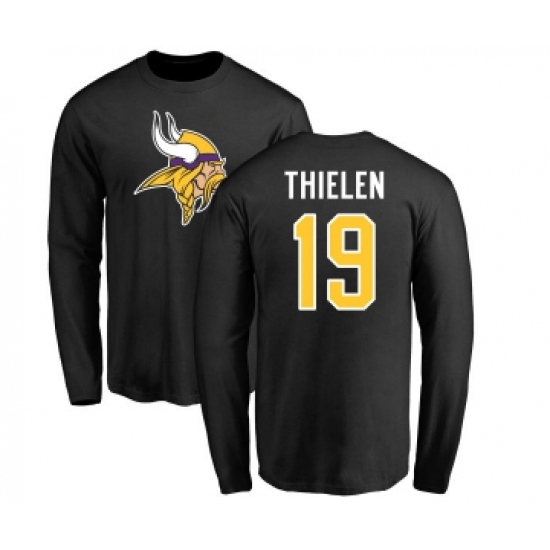 Football Minnesota Vikings #19 Adam Thielen Black Name & Number Logo Long Sleeve T-Shirt - Jersey