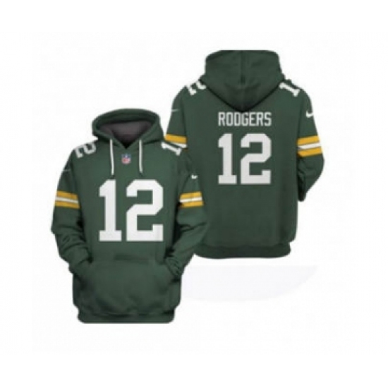 Men's Green Bay Packers #12 Aaron Rodgers 2021 Green Pullover Football Hoodie 2 - Jersey