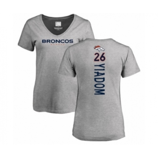 Football Women's Denver Broncos #26 Isaac Yiadom Ash Backer V-Neck T-Shirt - Jersey