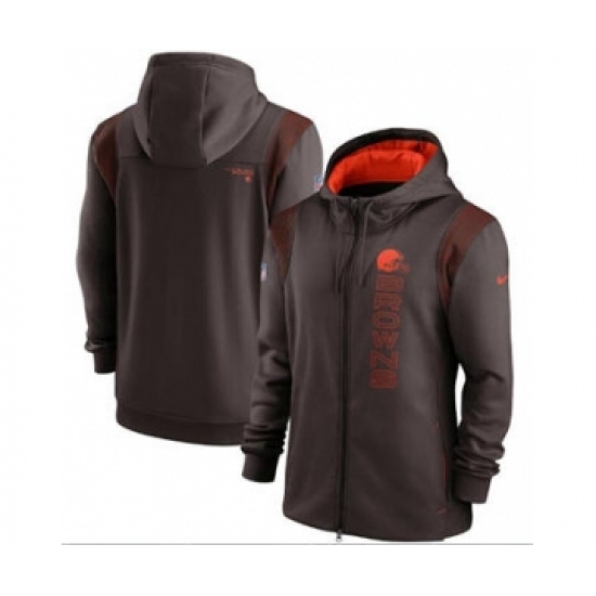 Men's Cleveland Browns 2021 Brown Sideline Team Performance Full-Zip Hoodie - Jersey