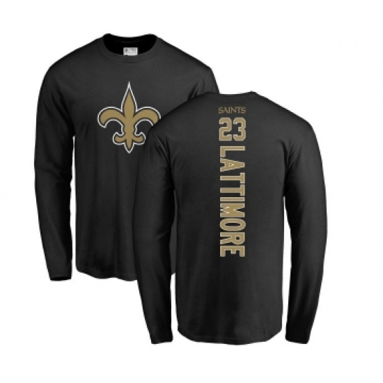 Football New Orleans Saints #23 Marshon Lattimore Black Backer Long Sleeve T-Shirt - Jersey