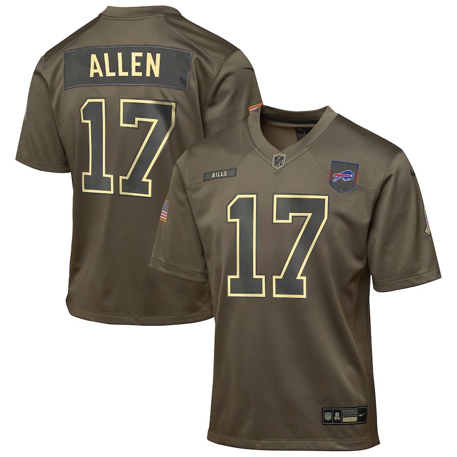 Youth Buffalo Bills Josh Allen Nike Olive 2025 Salute to Service Game Jersey - Jersey