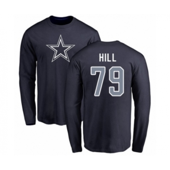 Football Dallas Cowboys #79 Trysten Hill Navy Blue Name & Number Logo Long Sleeve T-Shirt - Jersey