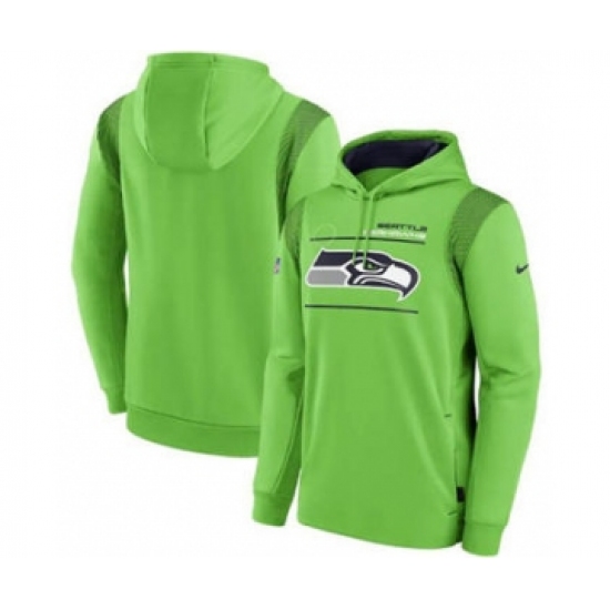 Men's Seattle Seahawks 2021 Neon Green Sideline Logo Performance Pullover Hoodie - Jersey