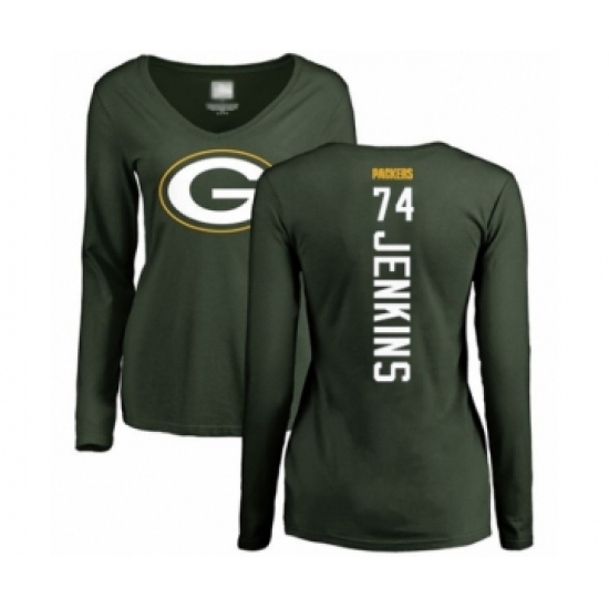 Football Women's Green Bay Packers #74 Elgton Jenkins Green Backer Long Sleeve T-Shirt - Jersey