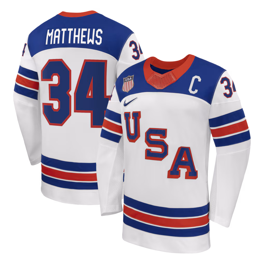 Men's Auston Matthews Nike White US Hockey 2026 Away Replica Jersey - Jersey
