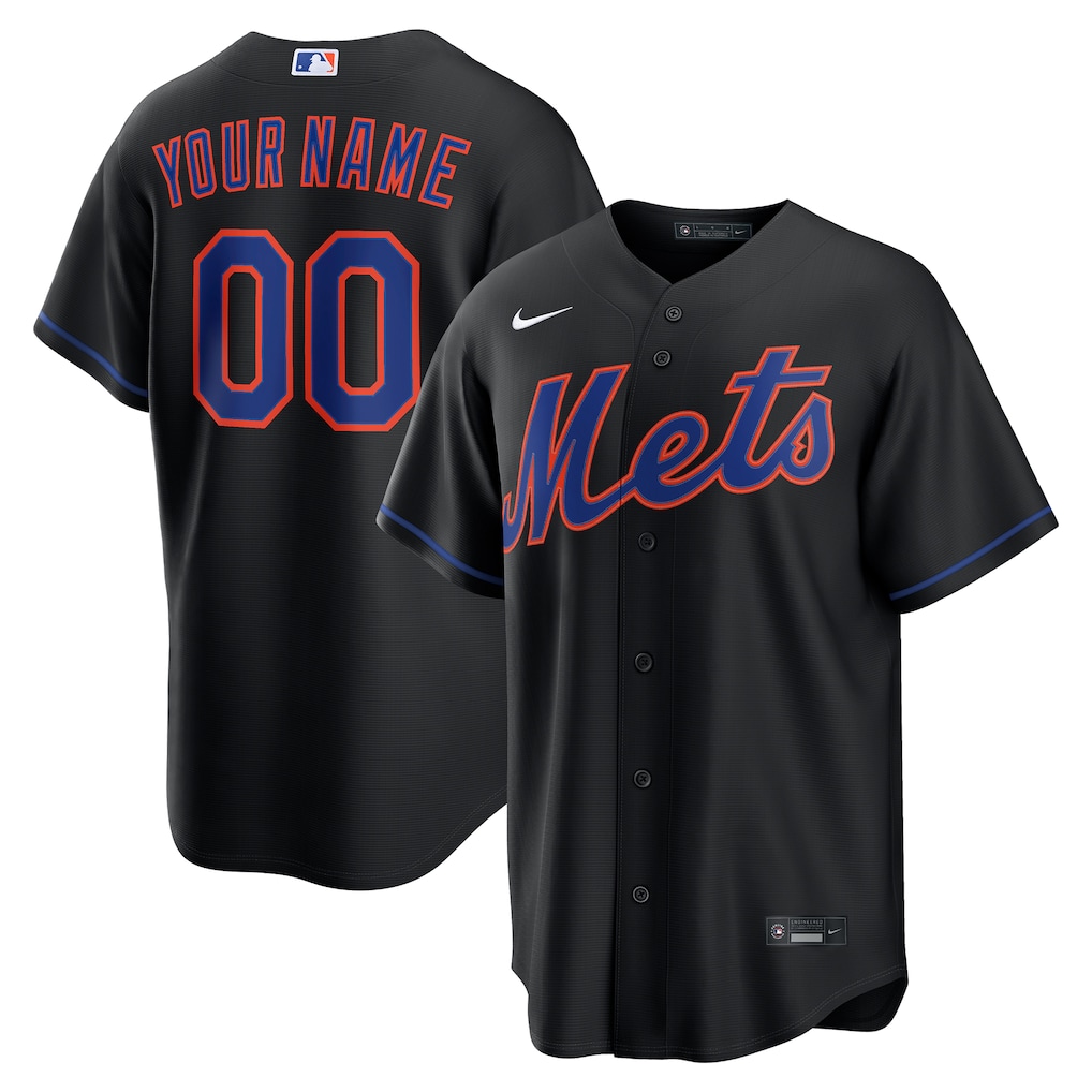 Men's New York Mets Nike Black Alternate Replica Custom Jersey - Jersey